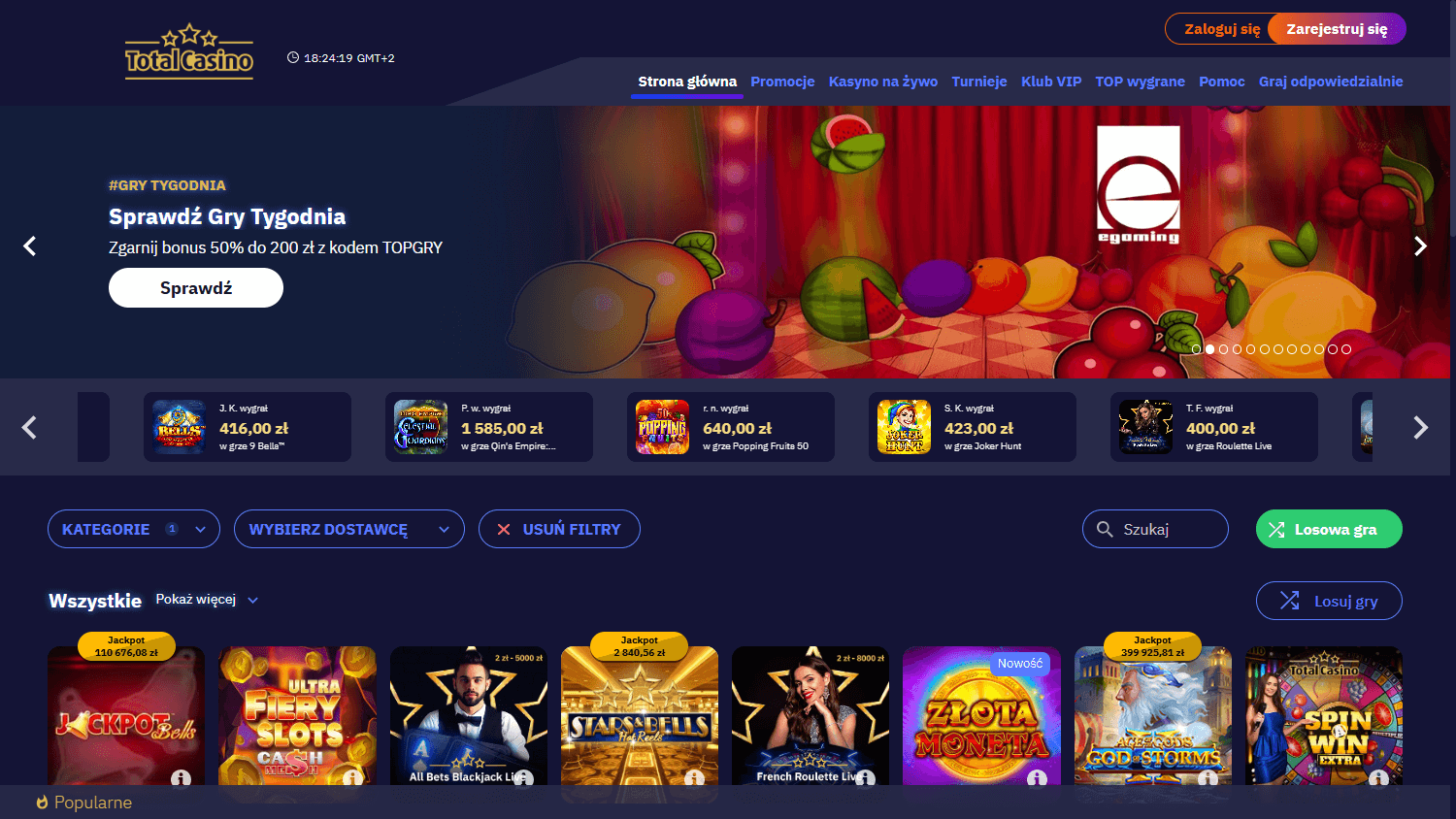 Total Casino interface